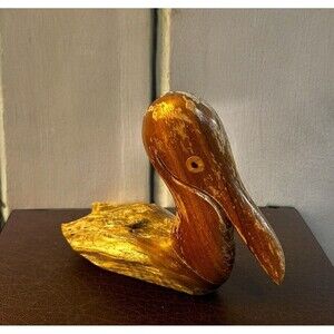 Vintage Hand Carved Wood Pelican Figurine Signed Mendoza Walnut & Buttonwood FL